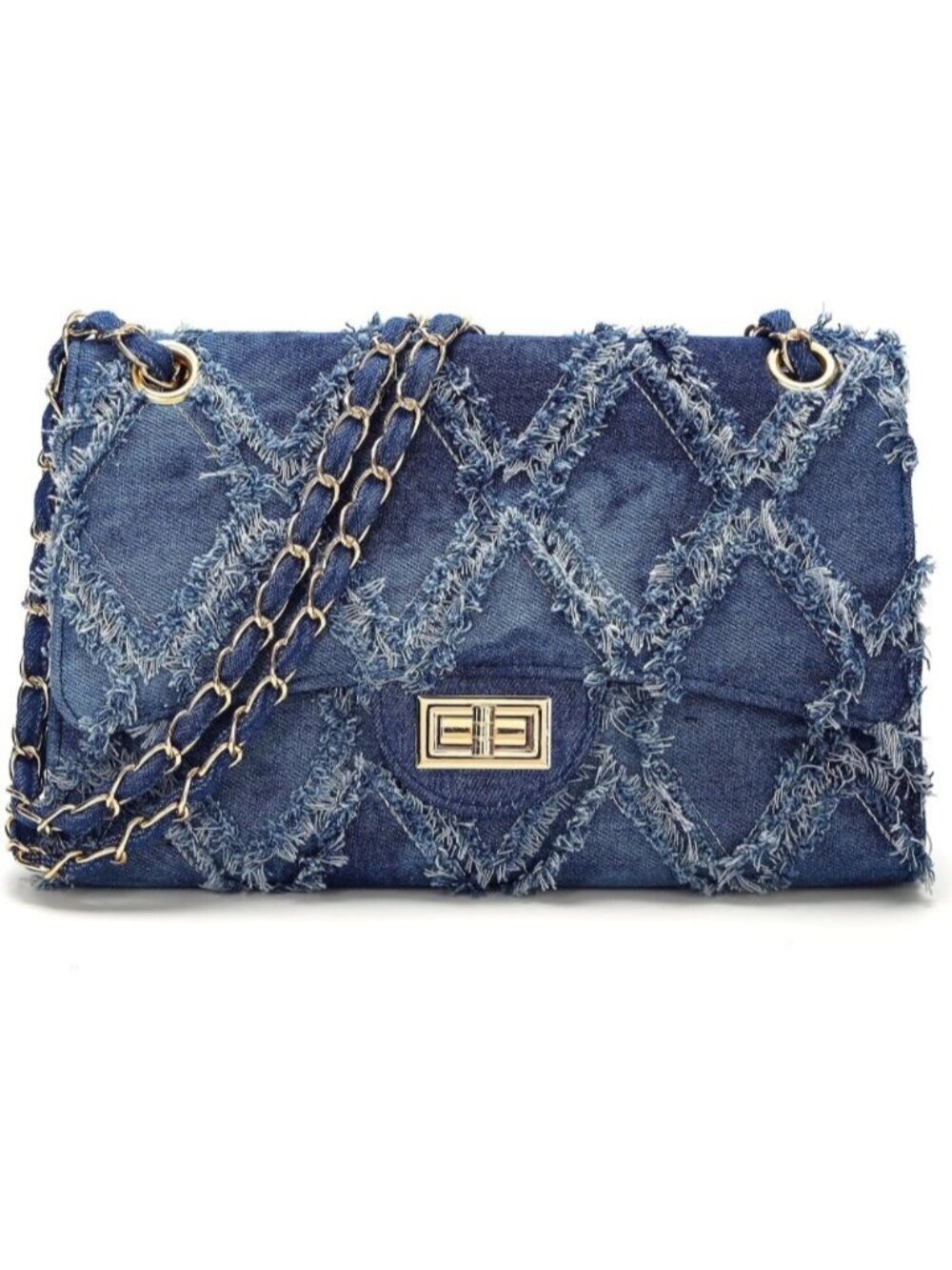 〽️Women's Denim Blue Quilted Leather Crossbody Satchel Chain Strap Shoulder Bags